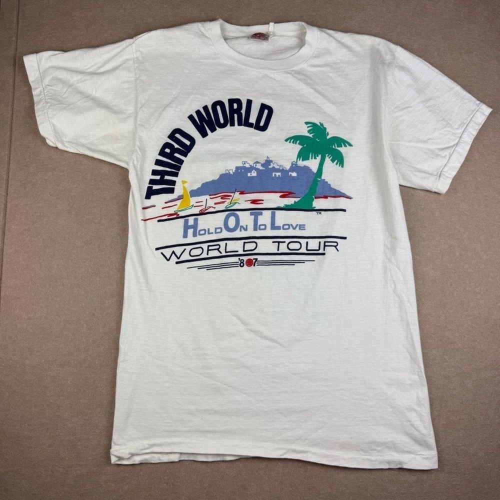 Vintage Third World Band Shirt Mens L White Reggae 87 Tour Single Stitch Tee